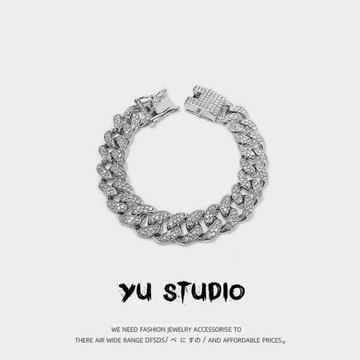 古巴手鏈小眾王嘉爾同款嘻哈潮流hiphop韓版個性鑲鉆情侶手鏈飾品