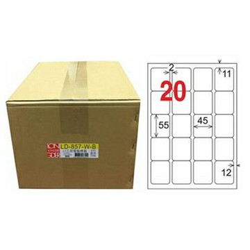龍德 20格 白色 A4 三用電腦標籤 45x55mm 1000張 /箱 LD-857-W-B【APP滿額下單10%點數(單一帳號最高1500點)】8/31止