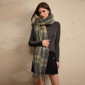 SO NICE 復古格紋羊毛圍巾