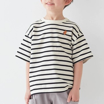 日本千趣會 - GITA 定番印花落肩短袖上衣-松鼠條紋-黑x白