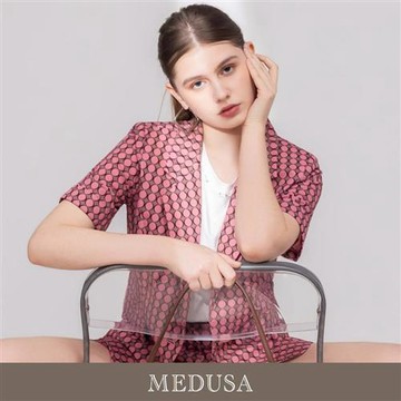 現貨【MEDUSA 曼度莎】桃粉復古印花休閒西裝外套（M-XL）｜西裝外套 印花外套 女休閒外套