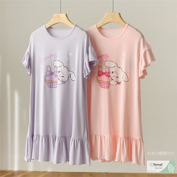 50支蘭精莫代爾 兒童睡裙 女童圓領短袖家居睡衣 中大童夏款