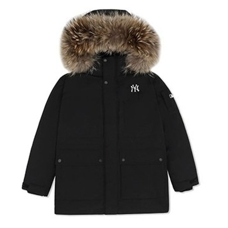 MLB Korea ファーフード グースダウンジャケット BASIC HEAVY MID HOOD FUR GOOSE PADDING  3ADJB0836-50BKS 50CRS（ブラック×S） | LINEブランドカタログ