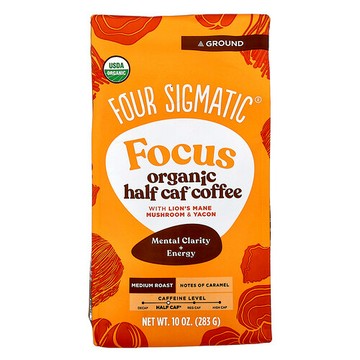 Four Sigmatic, Focus，有機半咖啡萃取咖啡，含猴頭菇和雪蓮果，研磨，中度烘焙，10 盎司（283 克）
