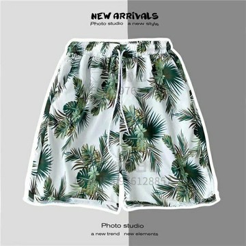 沙灘短褲夏季男速干碎花褲個性青少年寬鬆休閒流行夏威夷大褲衩【倪醬小鋪】
