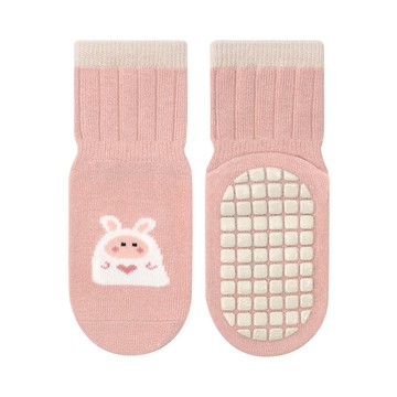 JoyNa - 3雙入-兒童卡通中筒襪 底部大點防滑底膠 童襪-皮粉兔子+隨機2雙