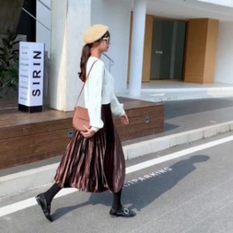 冬新作 スカート プリーツロングスカート 秋冬 プリーツ ミモレ丈 ロング丈 ａライン シンプル 光沢感 シャイニーサテン ベーシック ハイ 通販 Lineポイント最大1 0 Get Lineショッピング