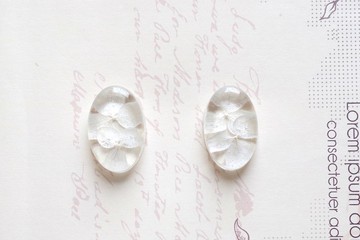 樹脂藝術 橢圓形繡球花耳環・透明款