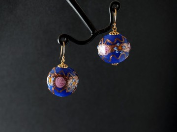 藍扁婚禮蛋糕-60年代穆拉諾琉璃珠耳環 - 蘇咪珠兒SJE046