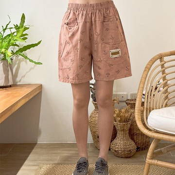 Hana Mokuba  不對稱口袋滿版雨傘印花鬆緊腰短褲