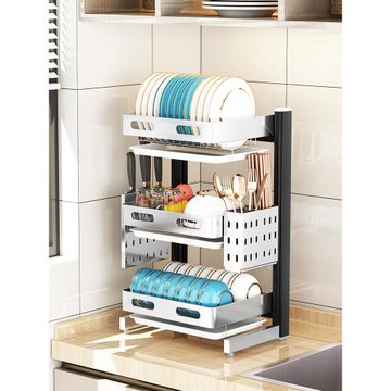 304不銹鋼廚房置物架家用碗架瀝水架三層多功能放碗筷碗碟收納架