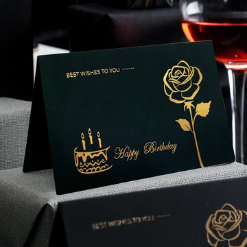 黑色燙金生日賀卡代手寫diy定製小卡片紙信封節日祝福商務感謝卡