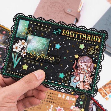 小麻薯膠帶手賬裝飾膠帶pet十二星座古風可愛彩色和紙手帳貼紙素材用品分裝整卷全套