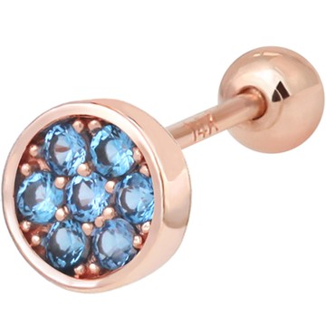 Mini Art 女性 14K 玫瑰金 鋯石 圓形 金針 日常 單邊 穿刺耳環  懸崖藍色