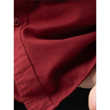 安可拉紅純棉長袖襯衫男士春秋新款高級感中國紅休閑簡約百搭上衣