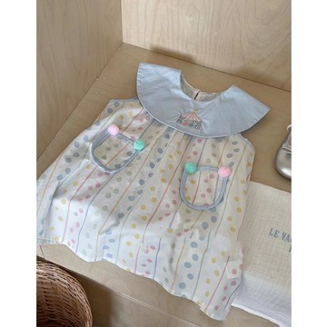 🌸YR🌸 女童洋裝 女童連身裙 女童裙子 韓系童裝女童波點連衣裙夏季荷葉領背心裙寶寶時髦小清新純棉裙子
