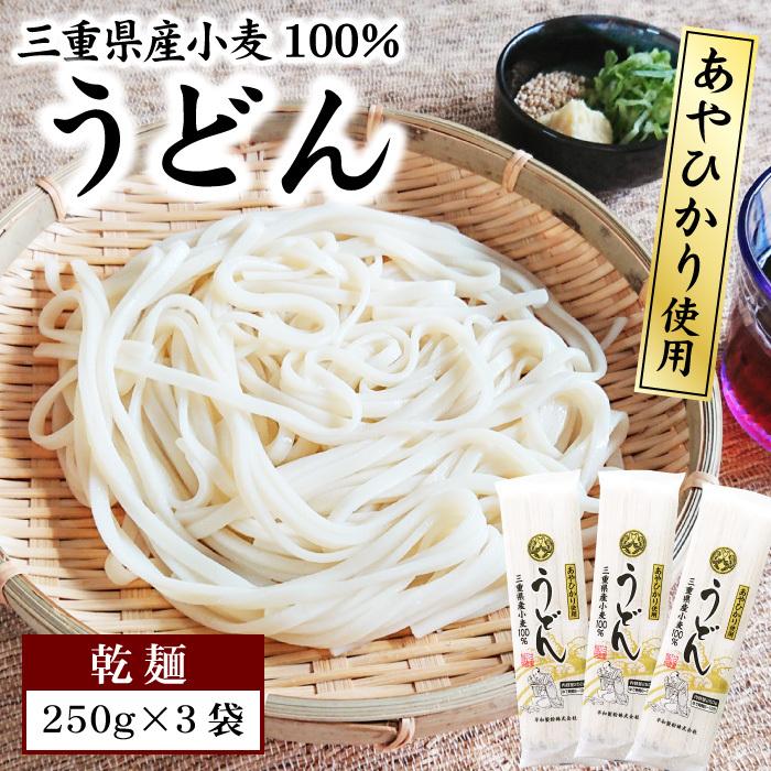 うどん 乾麺 250g×3袋 セット 三重県産小麦100% あやひかり 使用 長期保存 食品 お試し 送料無料 ポスト投函便での配送