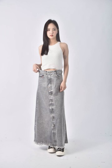 (S) diesel質感棉質純棉灰色長裙