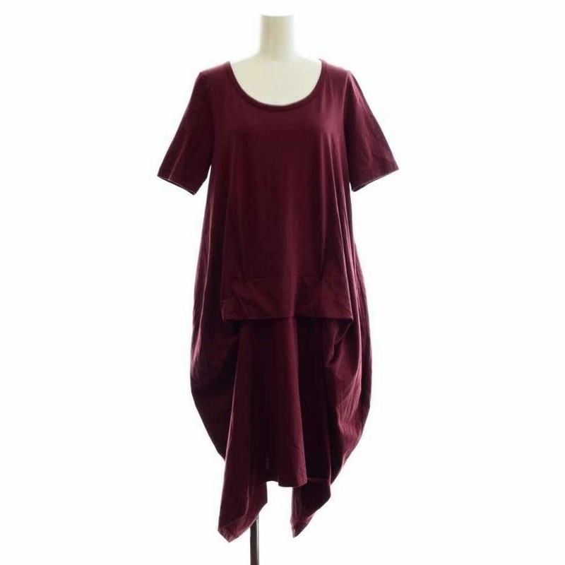 美品 LIMI feu 変形 コットン ショートスリーブ ワンピース S モカ  