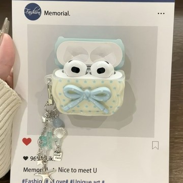 藍立體蝴蝶結適用airpods4代保護套airpods pro2蘋果耳機套3代2代