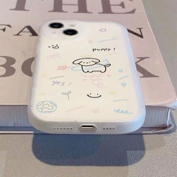 日韓彩繪小狗適用于蘋果12/13手機殼14/15promax新款iphone11磨砂半透明xs/xr防摔mini時尚8plus女7/6s保護套