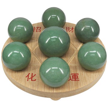 【吉祥開運坊】【天然東陵石七星陣 綠東陵七星陣 附孟宗竹底盤 開運 正財 】淨化