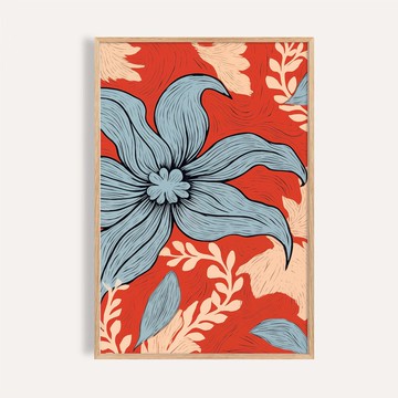 赤焰藍花 Fiery Blooming / 當代花卉裝飾掛畫 畫芯 海報