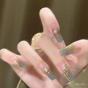 純手工穿戴甲秋天小香風美甲穿戴甲輕奢ins鎏金魔鏡粉漸變可拆卸 P0BA
