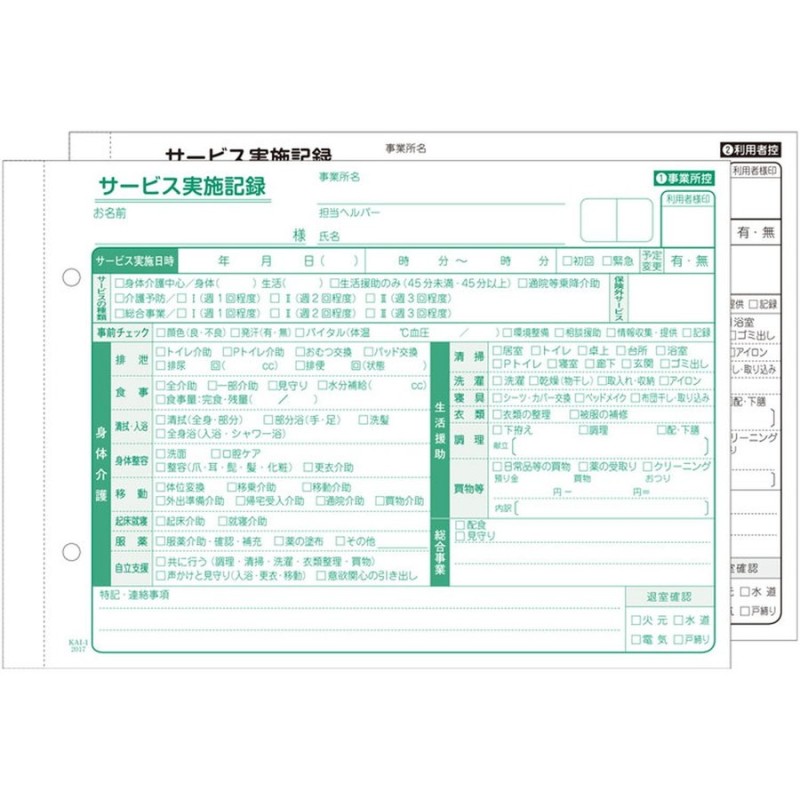 専門店では 訪問介護伝票 介護サービス実施記録 複写式 2P A4判 HK-2 50組100枚1冊 100冊 20冊×5束入 会計伝票 