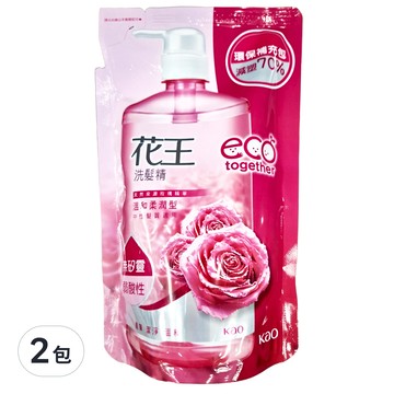 Kao 花王 洗髮精 溫和柔潤型 補充包 天然玫瑰萃取精華 無矽靈 弱酸性 中性髮質適用  550ml  2包