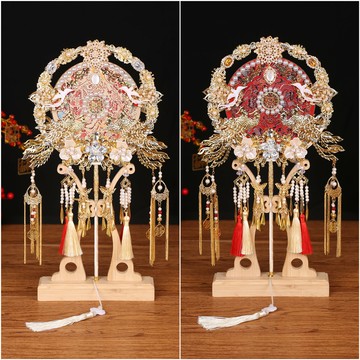 廠家秀禾手工禮盒材料包金色喜扇重工新娘手捧花結婚中式團扇diy