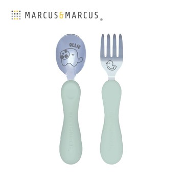 【MARCUS&MARCUS】兒童防滑易握學習叉匙組含盒(粉彩大象)