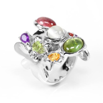 【寶石方塊】天然碧璽戒指-暮雲春樹-925銀飾