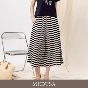 現貨【MEDUSA 曼度莎】台灣製 藍色條紋雪紡寬褲（M-XL）｜女寬褲 雪紡寬褲 條紋長褲