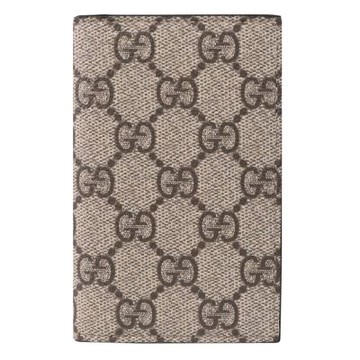 GUCCI GG Supreme 印花皮革對開式卡夾(駝)