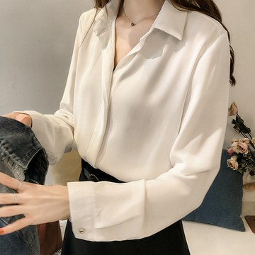 M-4XL 女生純色襯衫 素色長袖襯衫 小西裝領長袖襯衫 百搭簡約襯衫 氣質OL上班族 雪紡襯衫 雪紡上衣