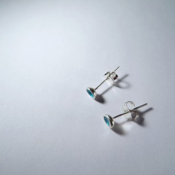 孔雀青琺瑯純銀耳環