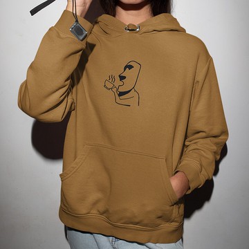 摩艾咖啡 Moai 刷毛帽T 中性版 咖啡色 秋冬聖誕禮物coffee石像