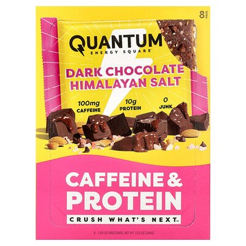 Quantum Energy Square, 咖啡萃取與蛋白棒，黑巧克力喜馬拉雅鹽，8 條，每條 1.69 盎司（48 克）