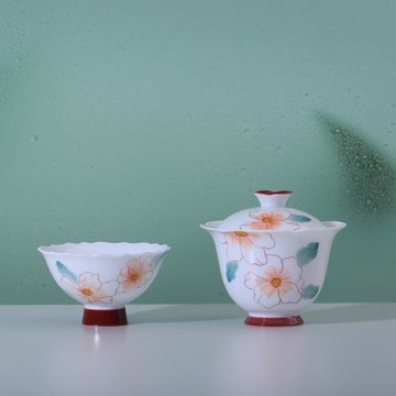 2025年新款蓋碗現代小清新創意花口泡茶碗小號家用純手繪陶瓷茶具