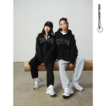 【NSSLAB】NOPE美式復古街頭毛圈國潮寬松休閑情侶款連帽拉鏈衛衣