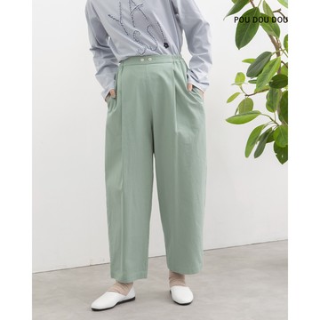 【POU DOU DOU】薄荷綠柔軟打褶曲線褲 PPT18156