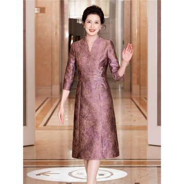 喜媽媽婚宴禮服高貴洋氣復古2025秋冬新款喜婆婆遮肚收腰訂婚敬酒