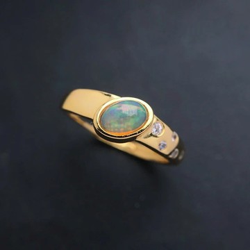 精緻蛋白石戒指，火蛋白石戒指，天然蛋白石純銀戒指