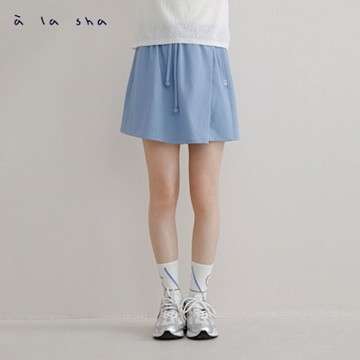 a la sha 蘋果貓綁帶假兩件仿牛仔褲裙