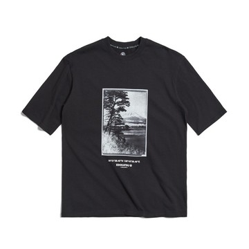 江戶勝 日系 男裝 富士山景色短袖T恤(黑色) #上衣