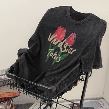 美式復古水洗做舊純棉質感大版短袖t恤女夏ins潮chic港味半袖上衣