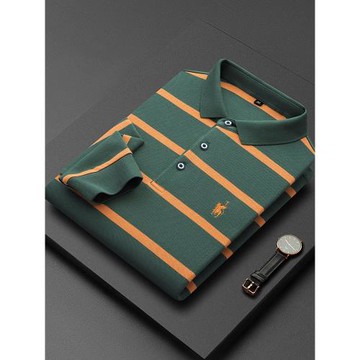 高端男士條紋打底衫Polo衫2025新款長袖t恤男春秋季純棉保羅中年