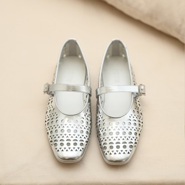 幾何碎片-簍空結構芭蕾鞋-銀色
