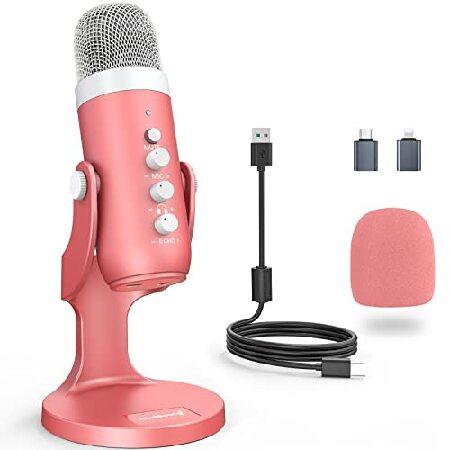 ZealSound Gaming USB Microphone,Pink Microphone with Quick Mute for Phone Computer PC PS5,Studio Mic with Gain Control,Echo＆Monitor Volume Adjust for